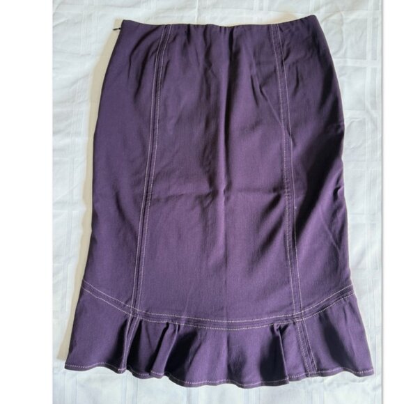 Anthropologie Elevenses Purple Knee-Length Tulip Pencil Skirt Sz 2 Ruffle Stitch - Picture 4 of 10